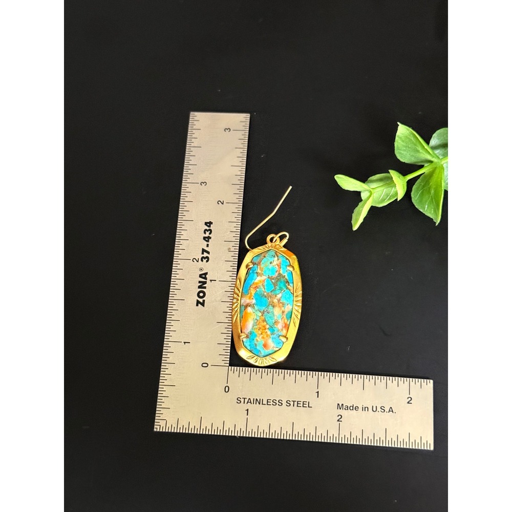 Kendra Scott Gold Turquoise Magnesite Multi Color Statement Earrings - Picture 3 of 11